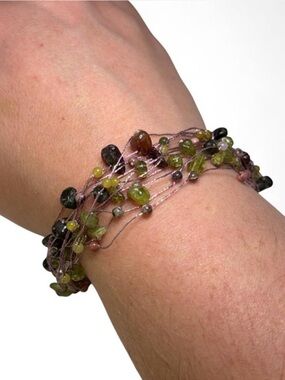 Artisanal Multi-Strand Green Tourmaline Beaded Gemstone Bracelet